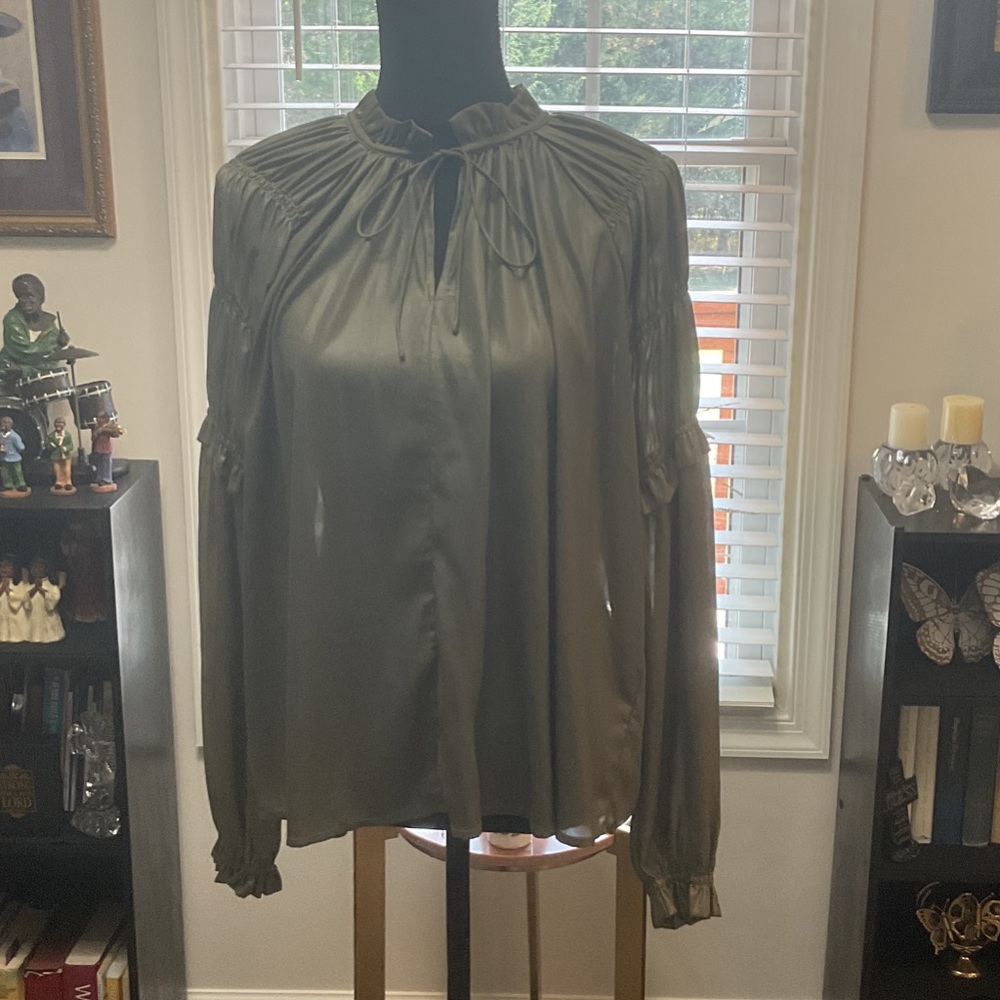 Current Air Sage Green Blouse with Gathered Sleeves